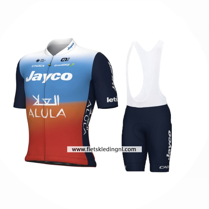 2024 Fietskleding Jayco AlUla Blauw Oranje Korte Mouwen En Koersbroek